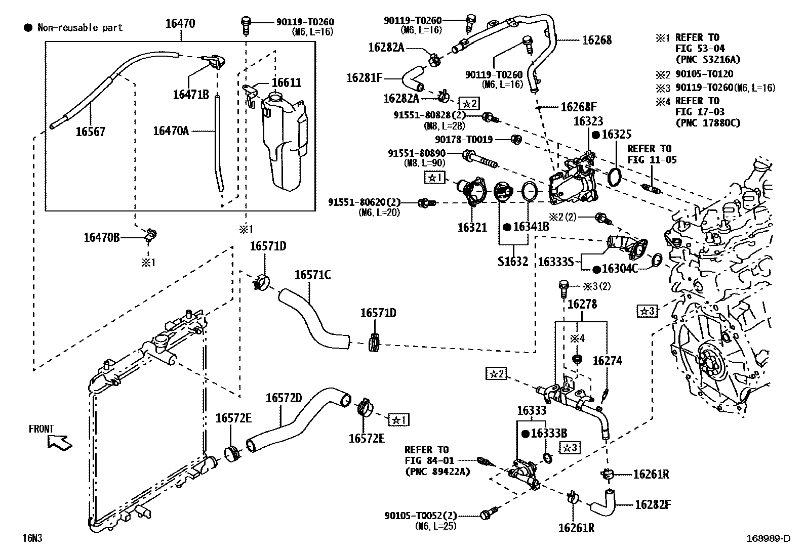 Toyota YARIS RADIATOR & WATER OUTLET EPC diagram — 168989D