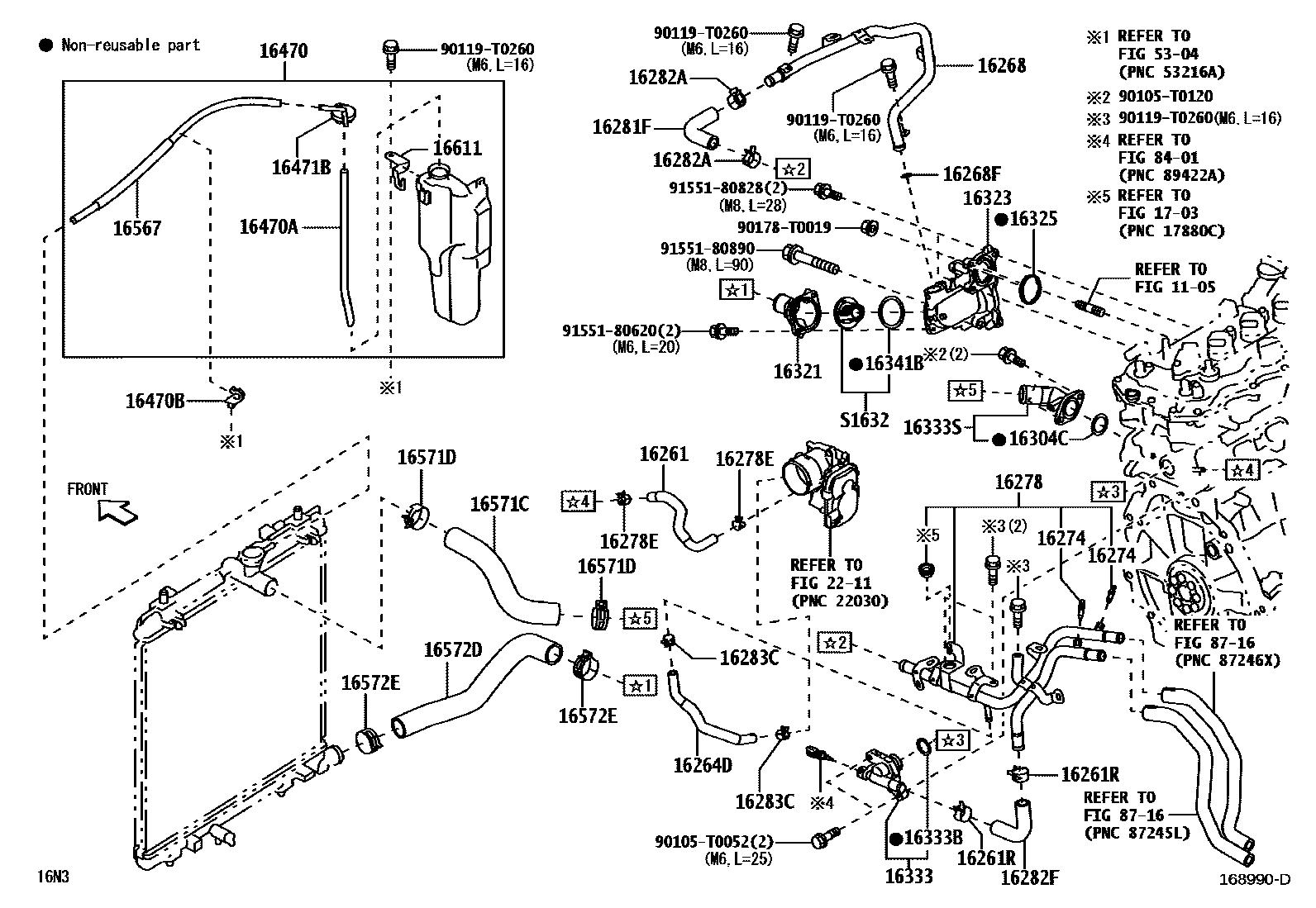 Toyota YARIS RADIATOR & WATER OUTLET EPC diagram — 168990D