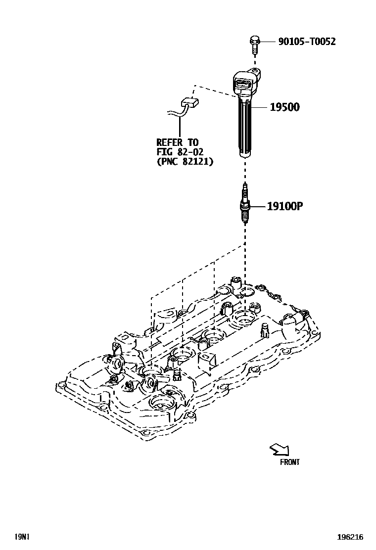 Toyota YARIS 点火线圈和火花塞 /电热塞 EPC diagram — 196216