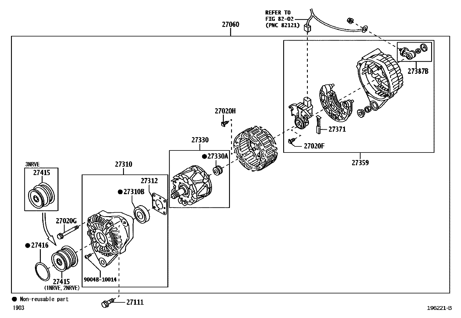 Toyota YARIS Alternator EPC diagram — 196221B