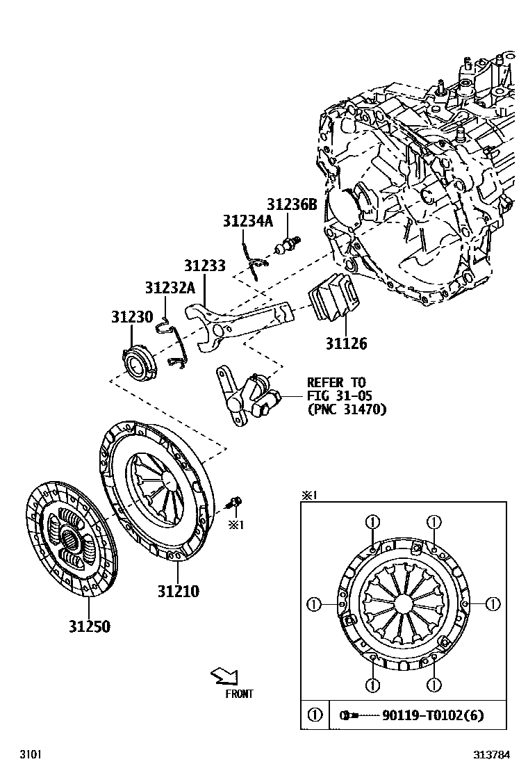 Toyota YARIS 离合器和分离叉 EPC diagram — 313784