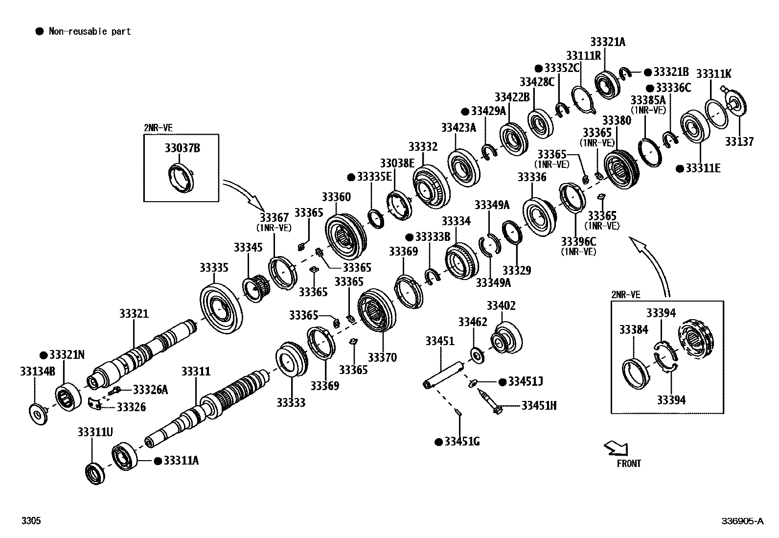 Toyota YARIS 变速器齿轮(MTM) EPC diagram — 336905A