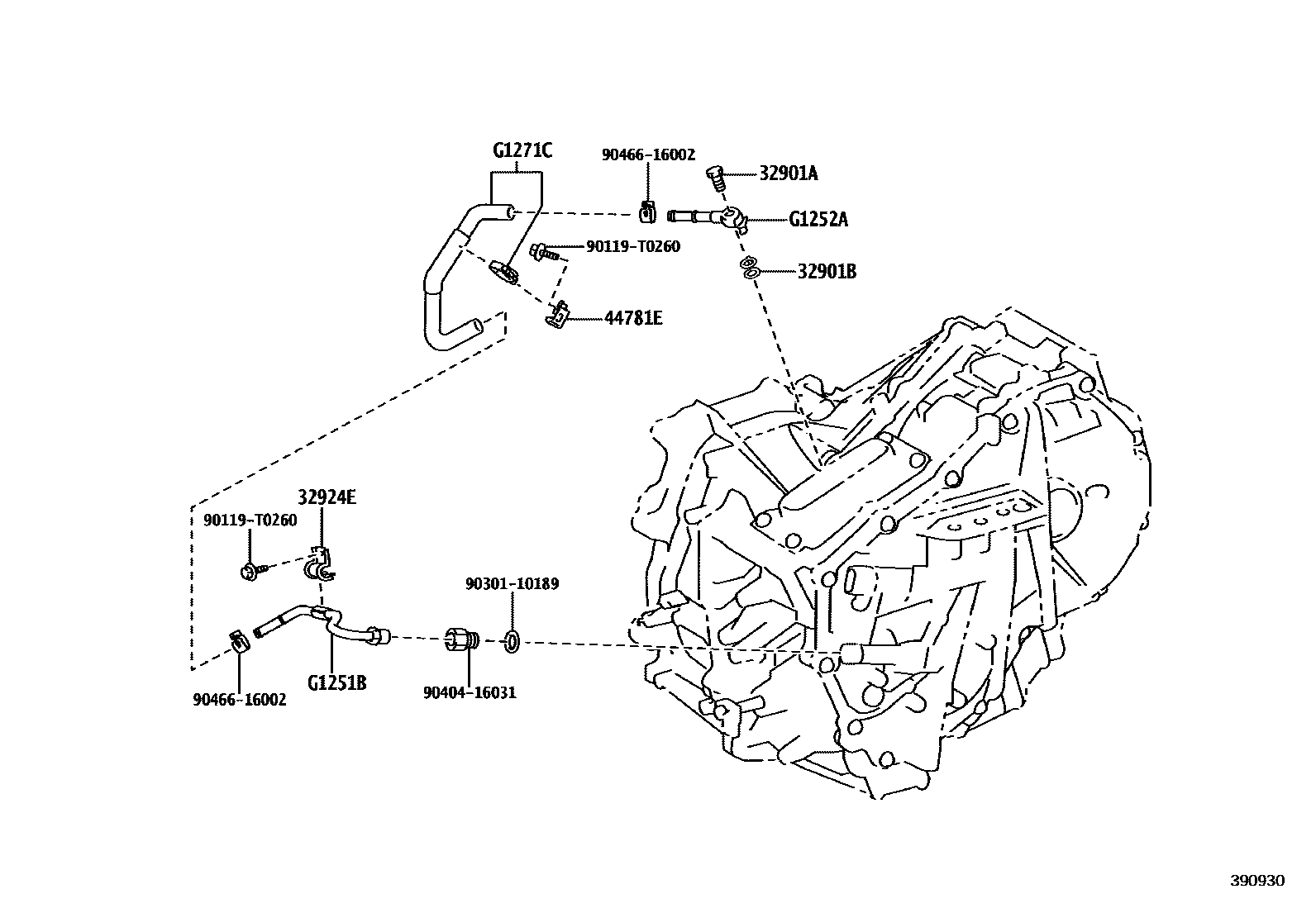 Toyota YARIS 冷却器和配管(HEV 或 BEV 或 FCEV) EPC diagram — 390930