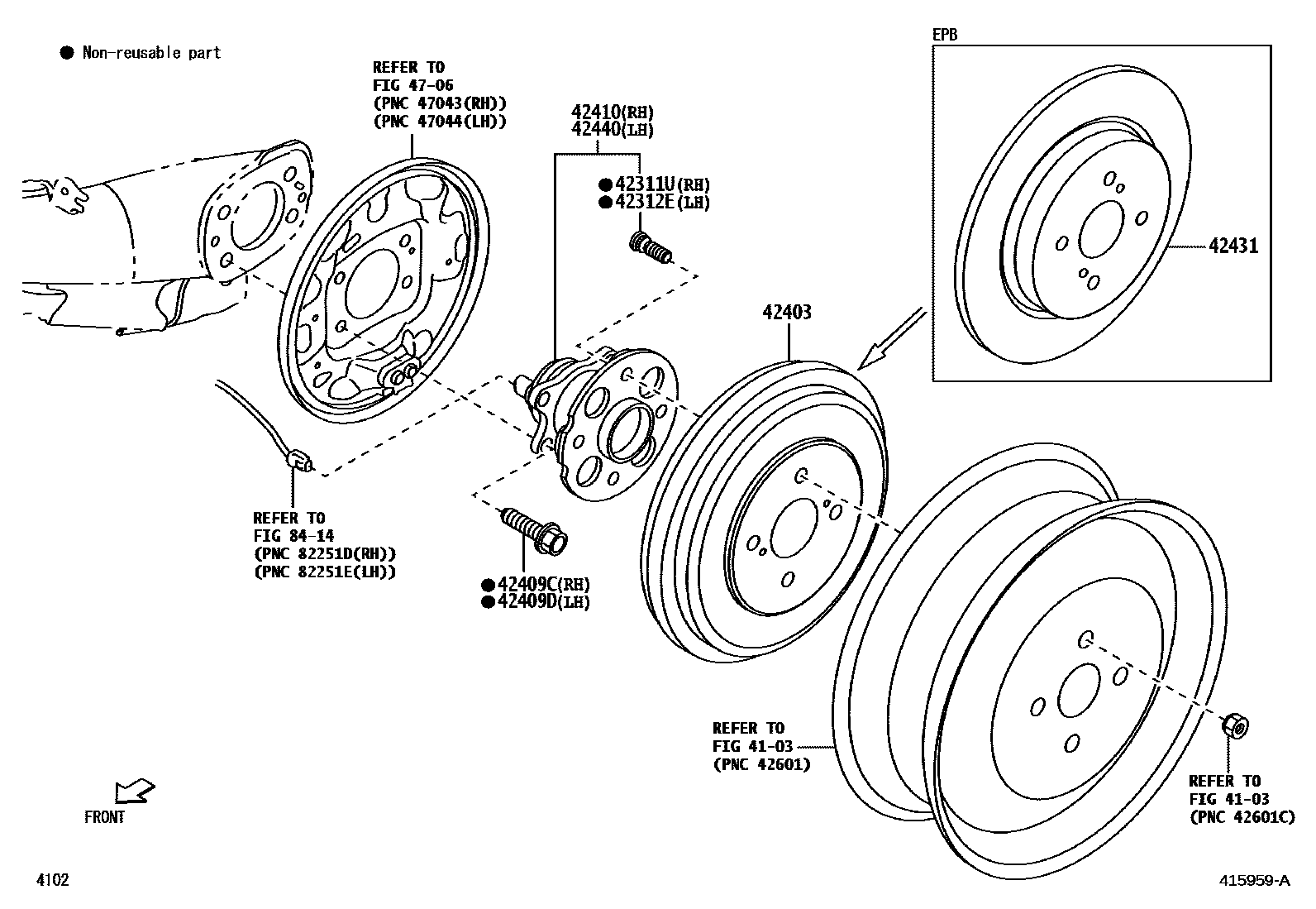 Toyota YARIS 后桥半轴和后桥轮毂 EPC diagram — 415959A
