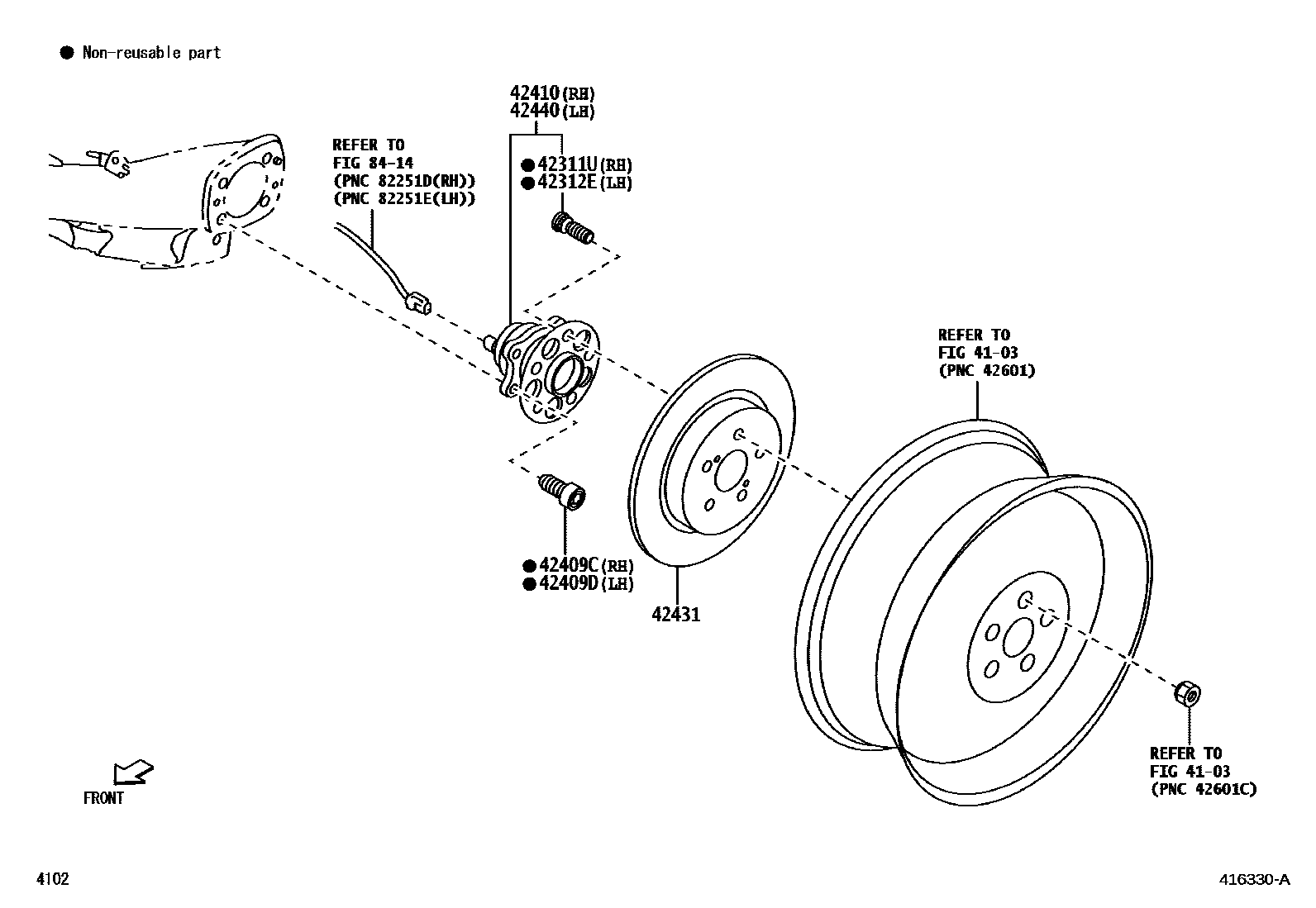 Toyota YARIS 后桥半轴和后桥轮毂 EPC diagram — 416330A