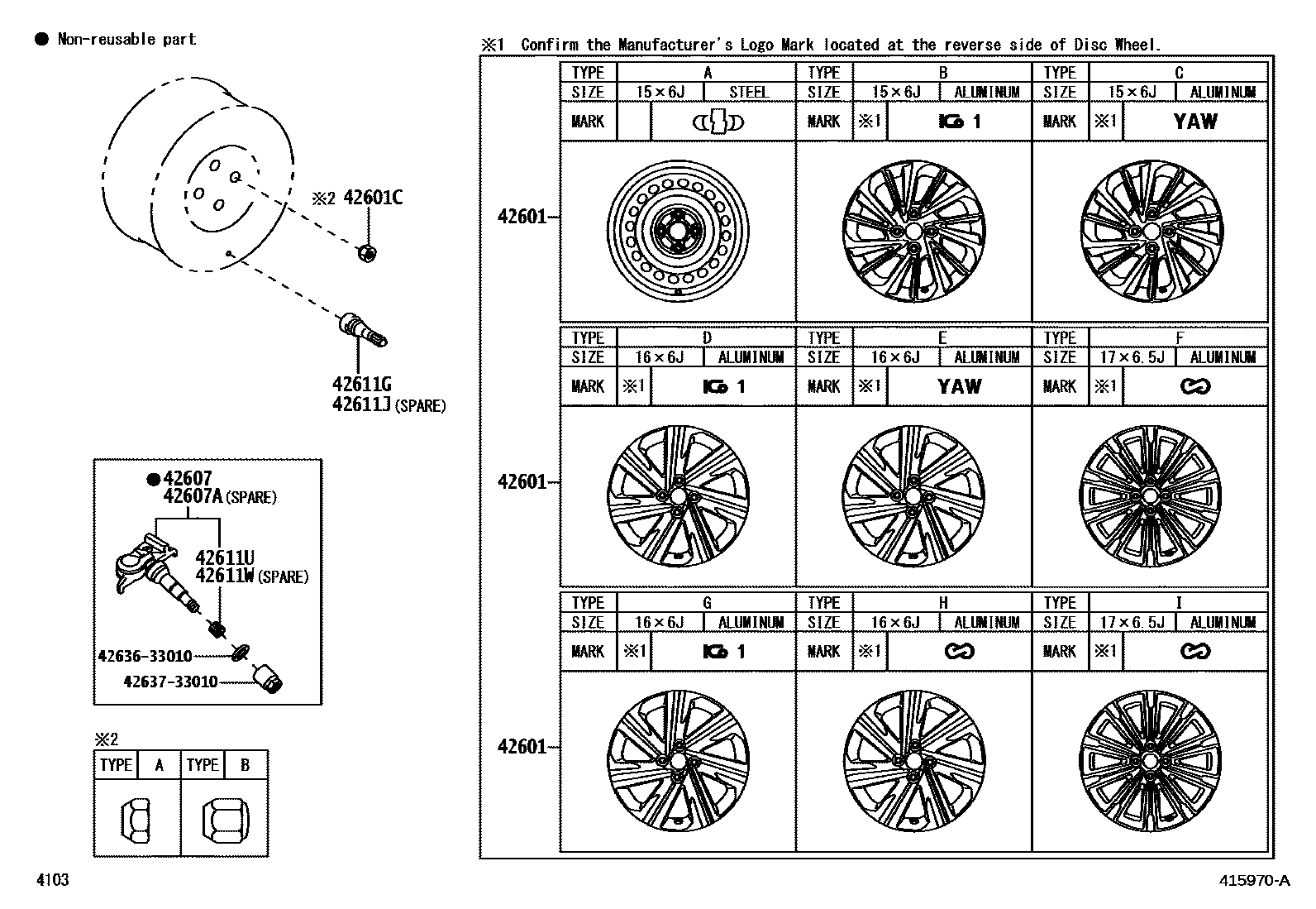 Toyota YARIS 车轮和车轮盖 EPC diagram — 415970A