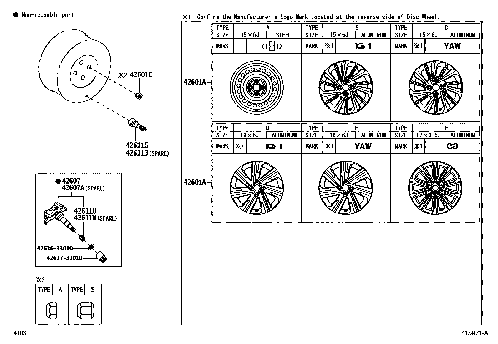 Toyota YARIS 车轮和车轮盖 EPC diagram — 415971A
