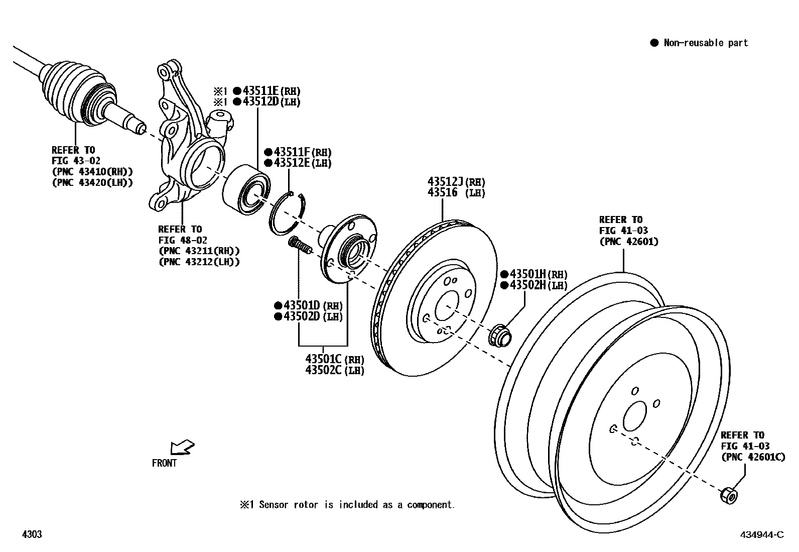 Toyota YARIS Front Axle Hub EPC diagram — 434944C