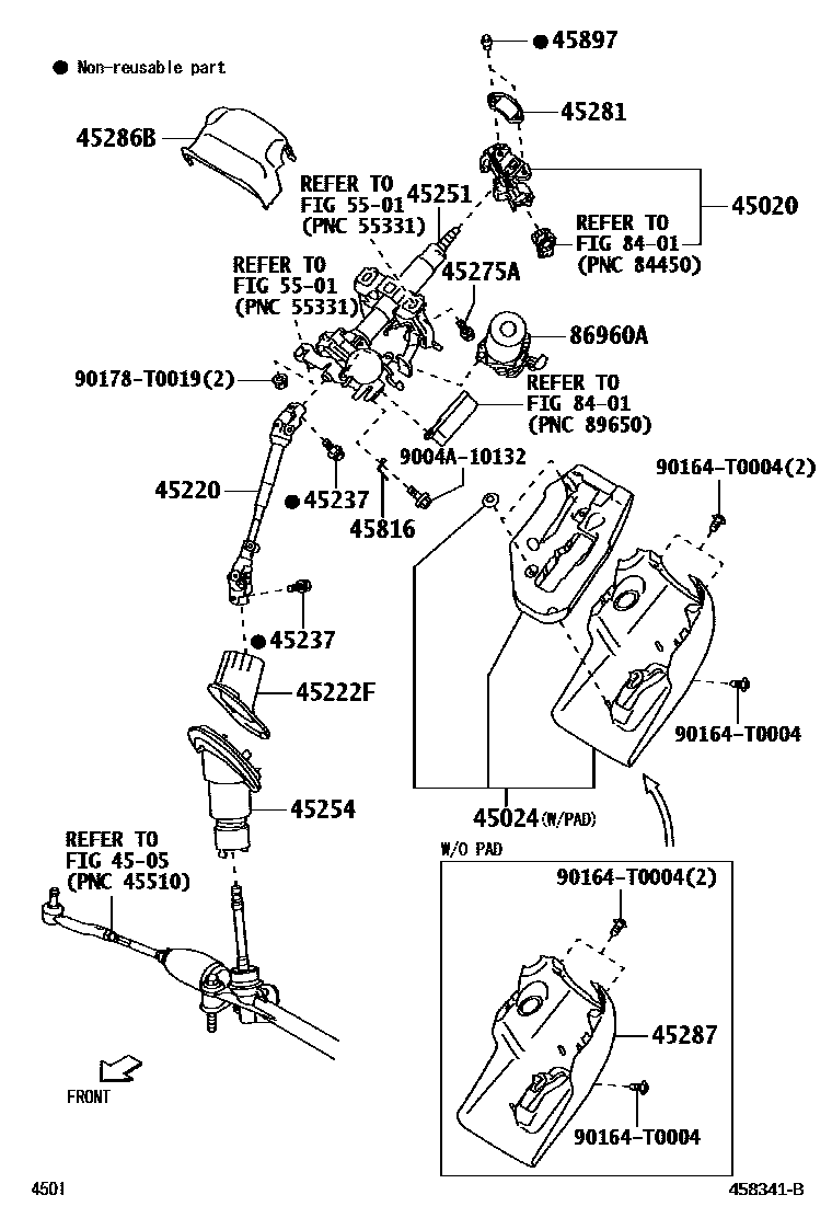 Toyota YARIS Steering Column & Shaft EPC diagram — 458341B
