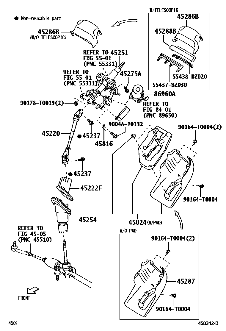 Toyota YARIS Steering Column & Shaft EPC diagram — 458342B