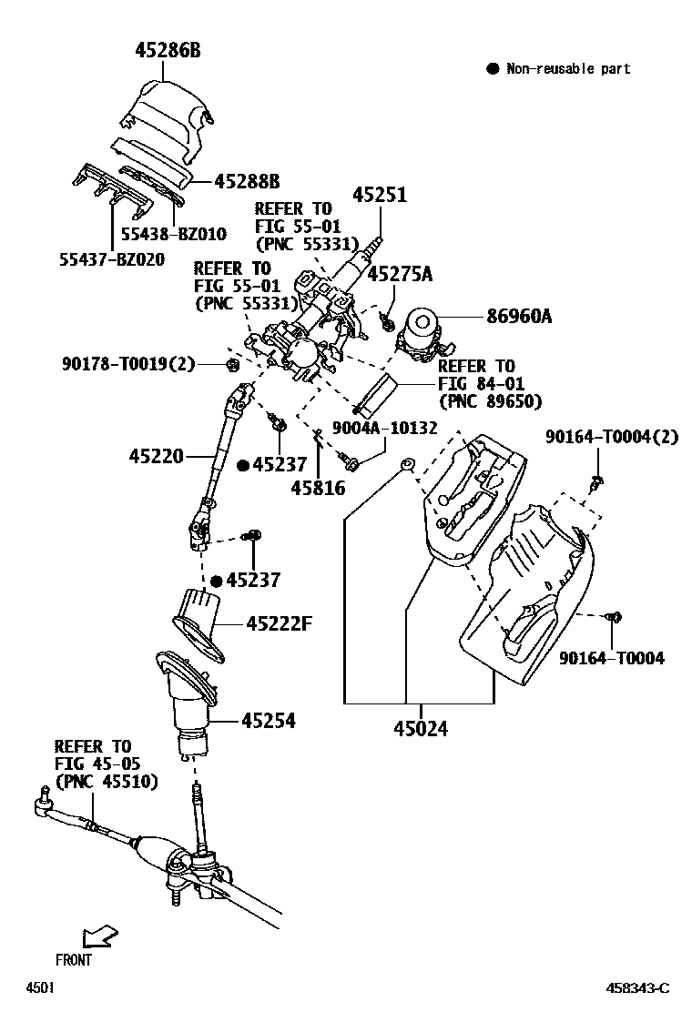Toyota YARIS Steering Column & Shaft EPC diagram — 458343C