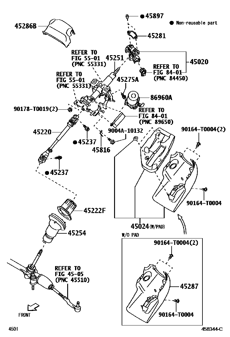 Toyota YARIS Steering Column & Shaft EPC diagram — 458344C