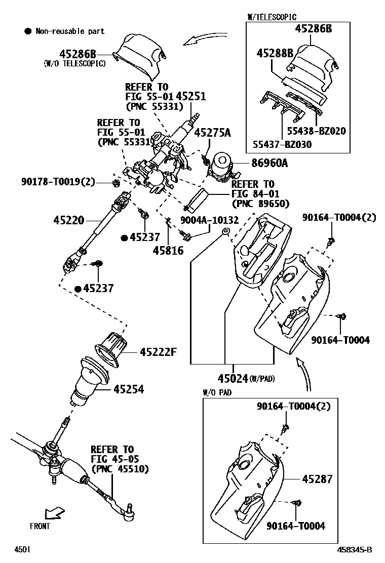 Toyota YARIS Steering Column & Shaft EPC diagram — 458345B