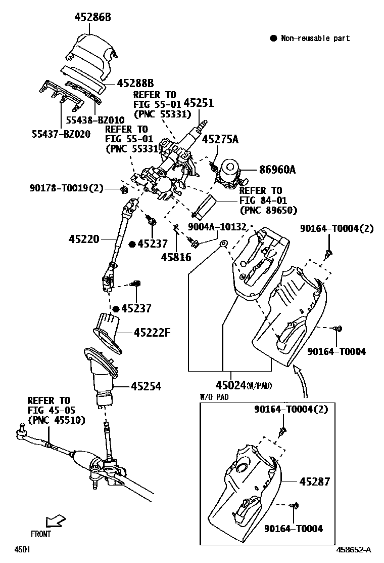 Toyota YARIS Steering Column & Shaft EPC diagram — 458652A