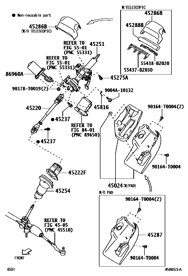 Toyota YARIS Steering Column & Shaft EPC diagram — 458653A