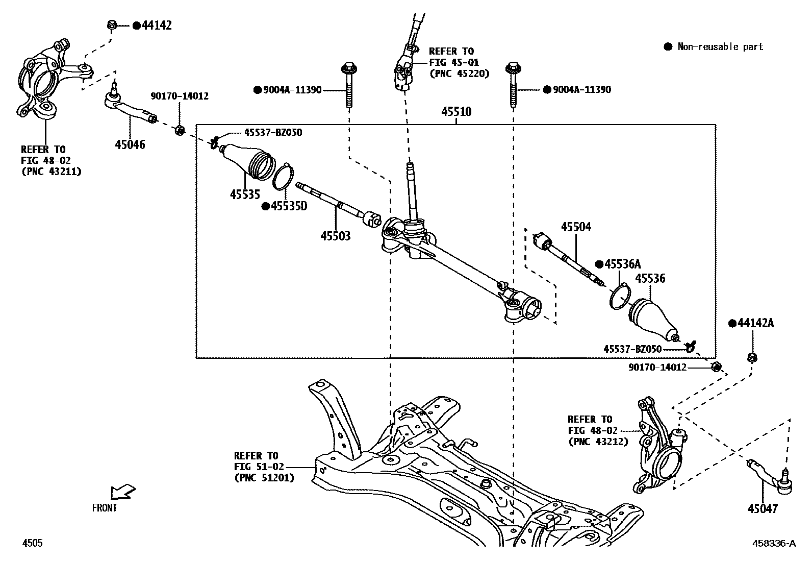 Toyota YARIS 前转向齿轮和连杆 EPC diagram — 458336A