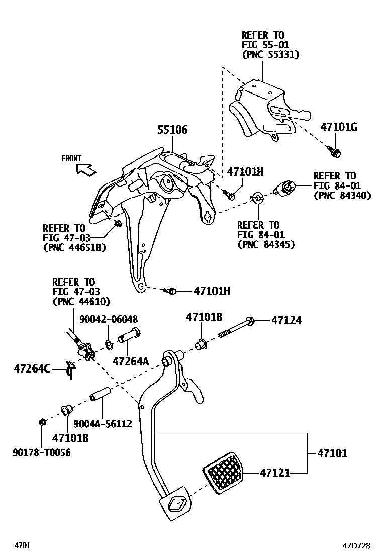 Toyota YARIS Brake Pedal & Bracket EPC diagram — 47D728