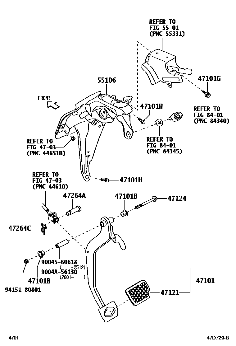 Toyota YARIS Brake Pedal & Bracket EPC diagram — 47D729B