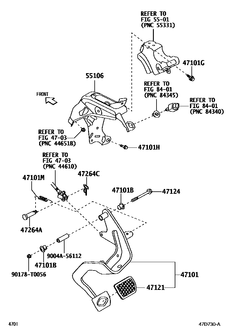 Toyota YARIS Brake Pedal & Bracket EPC diagram — 47D730A