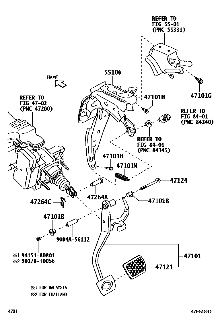 Toyota YARIS Brake Pedal & Bracket EPC diagram — 47E518D