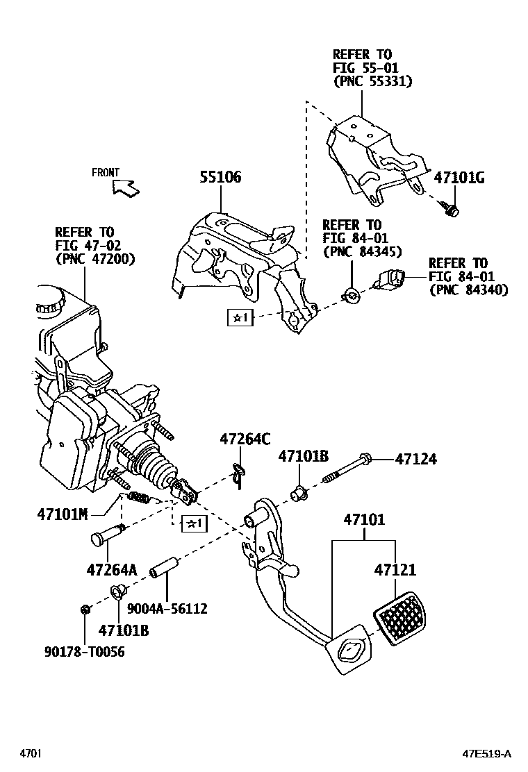 Toyota YARIS Brake Pedal & Bracket EPC diagram — 47E519A