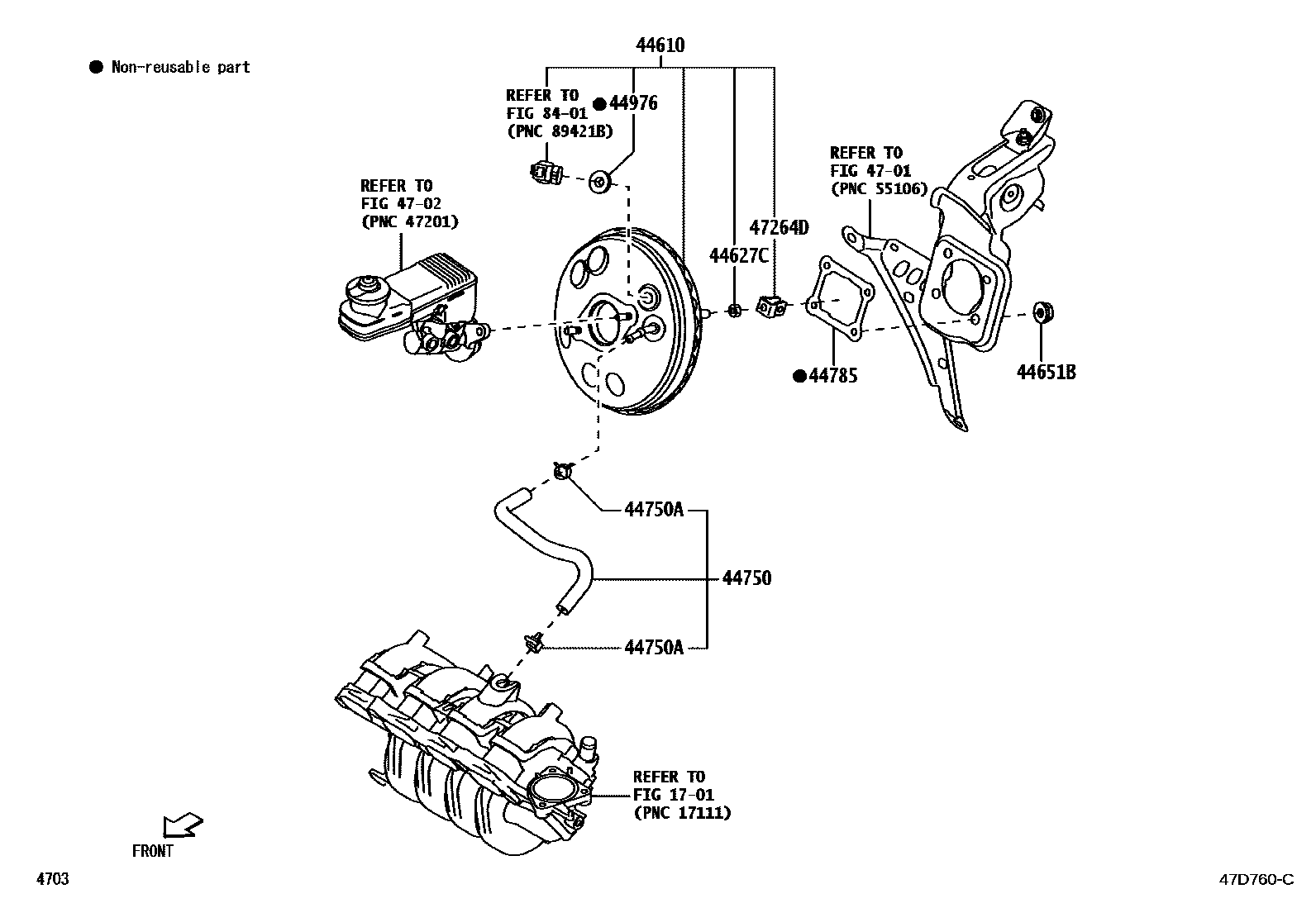 Toyota YARIS 制动助力器和真空管 EPC diagram — 47D760C