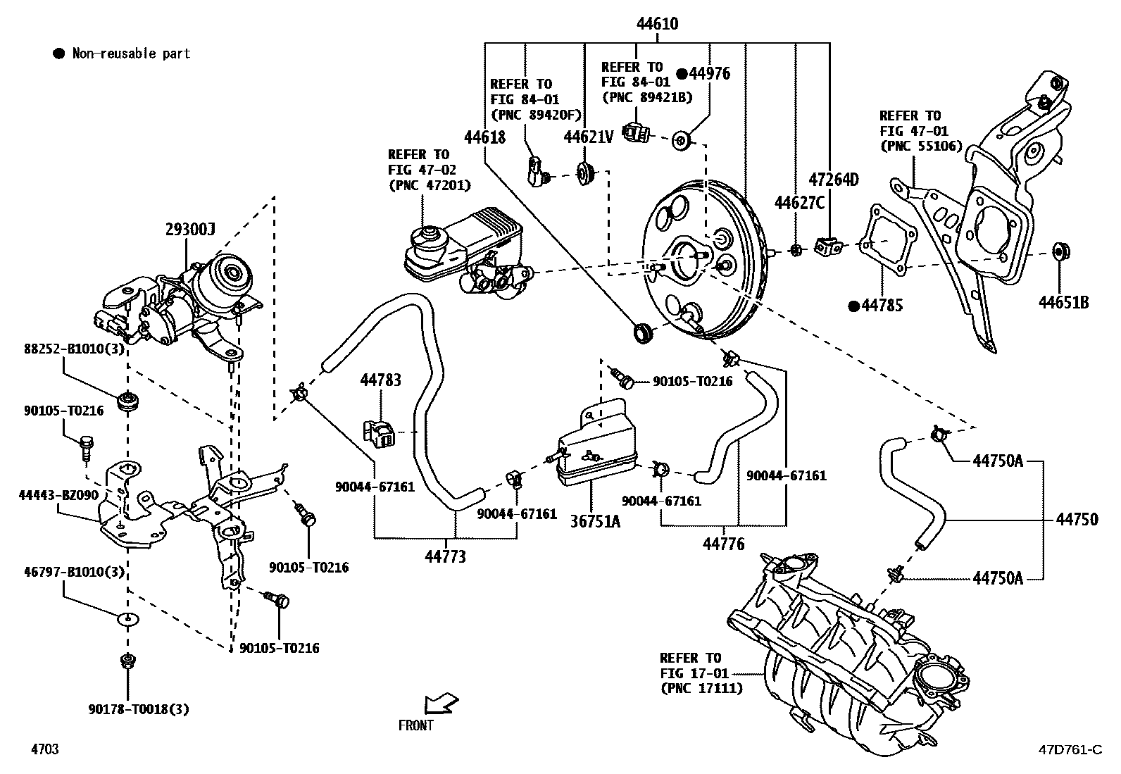 Toyota YARIS 制动助力器和真空管 EPC diagram — 47D761C