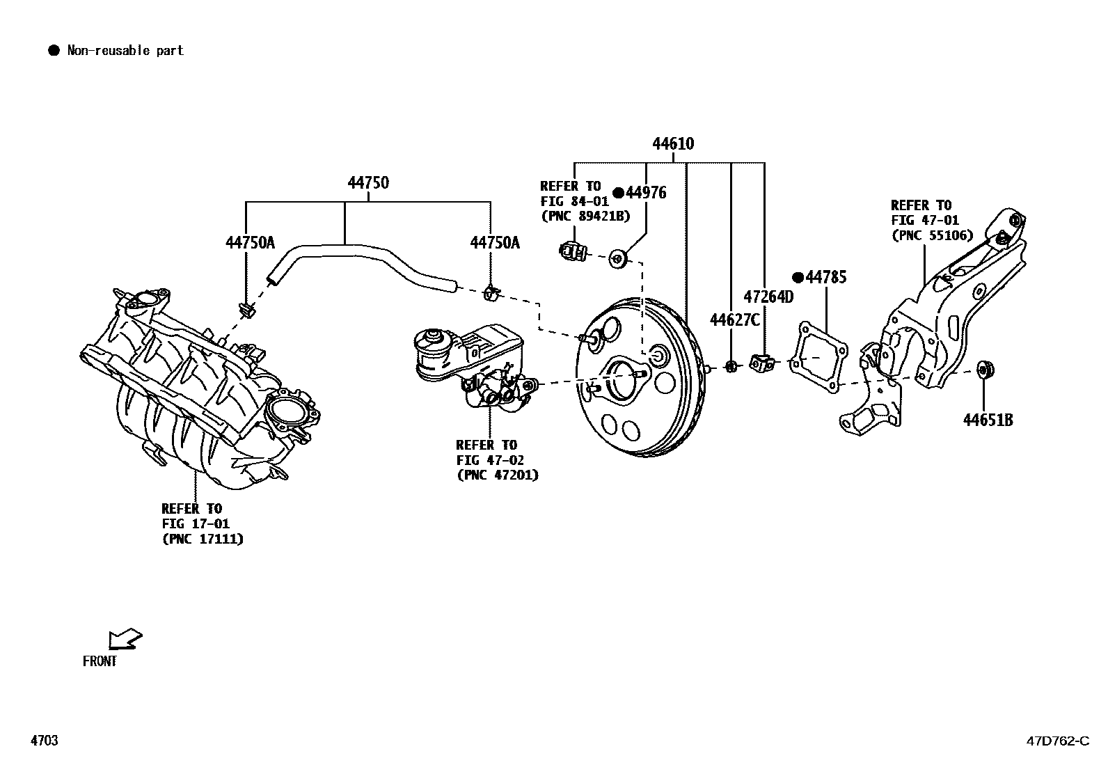 Toyota YARIS 制动助力器和真空管 EPC diagram — 47D762C