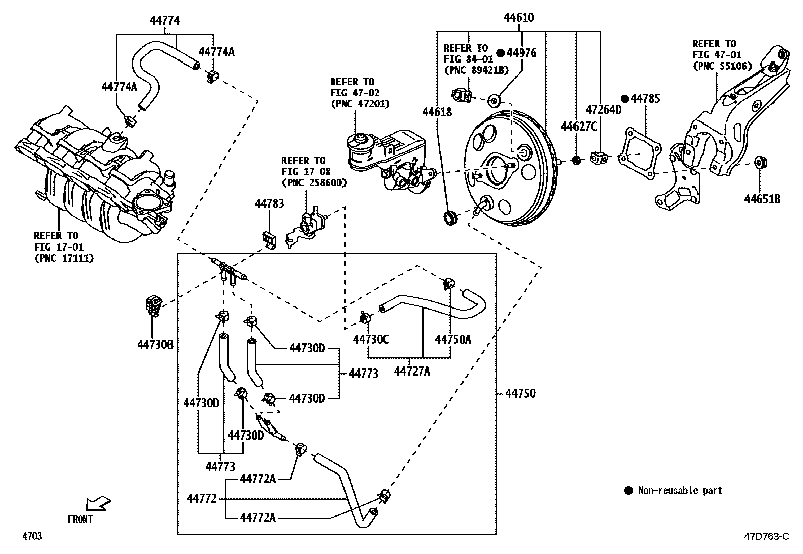 Toyota YARIS 制动助力器和真空管 EPC diagram — 47D763C