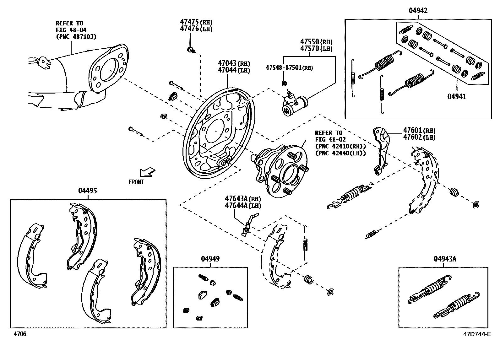 Toyota YARIS 后鼓式制动器分泵和底板 EPC diagram — 47D744E