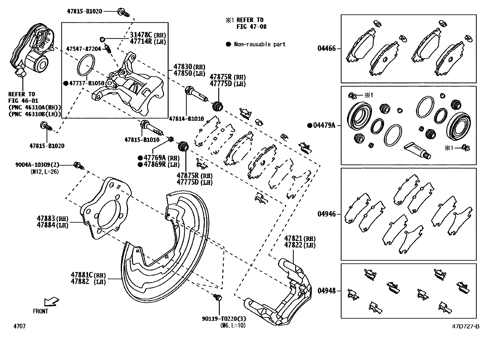 Toyota YARIS 后盘式制动器卡钳和防尘罩 EPC diagram — 47D727B