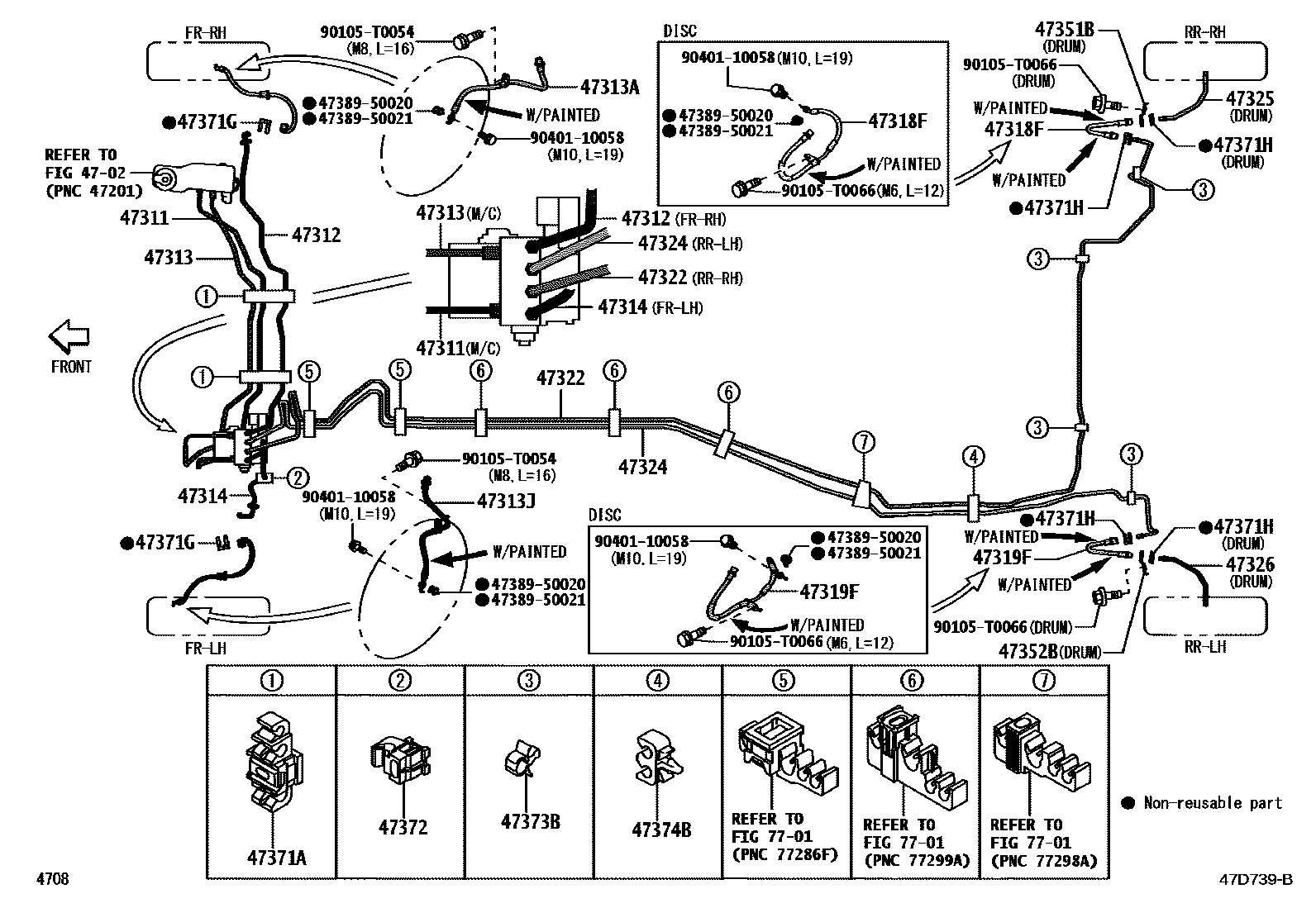 Toyota YARIS 制动配管和卡箍 EPC diagram — 47D739B