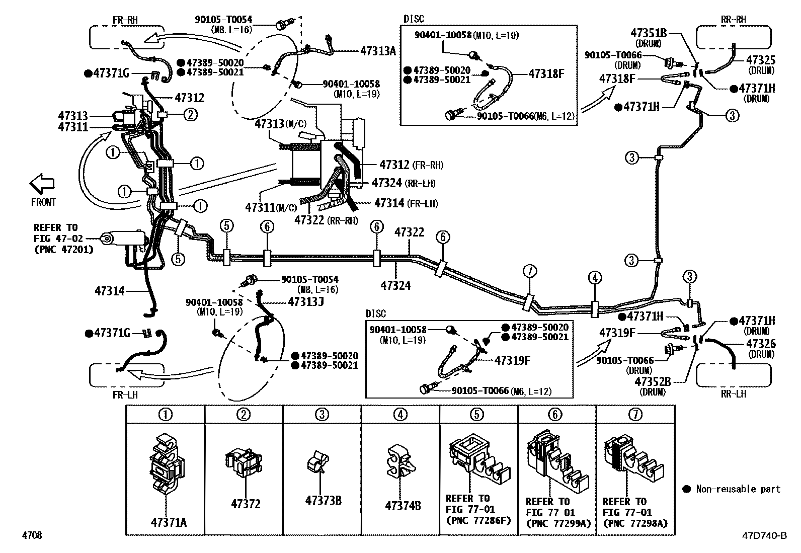 Toyota YARIS 制动配管和卡箍 EPC diagram — 47D740B