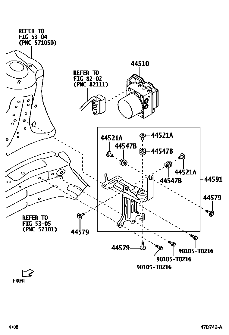 Toyota YARIS 制动配管和卡箍 EPC diagram — 47D742A