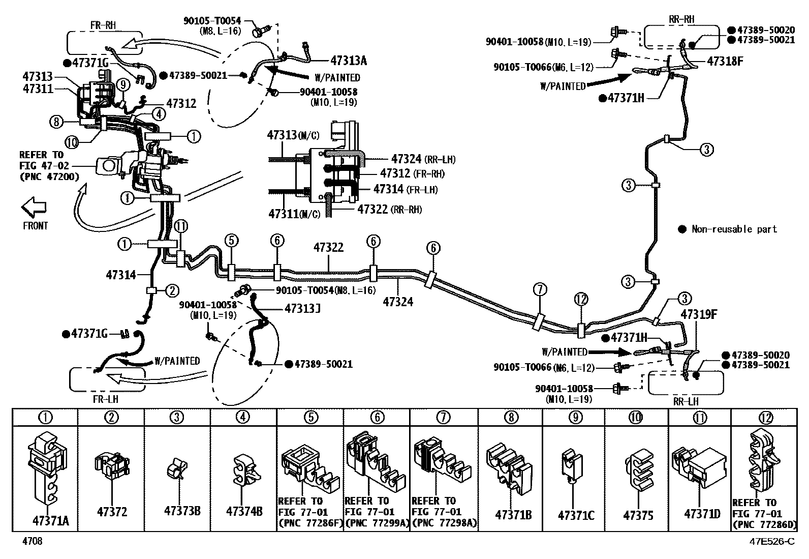 Toyota YARIS 制动配管和卡箍 EPC diagram — 47E526C