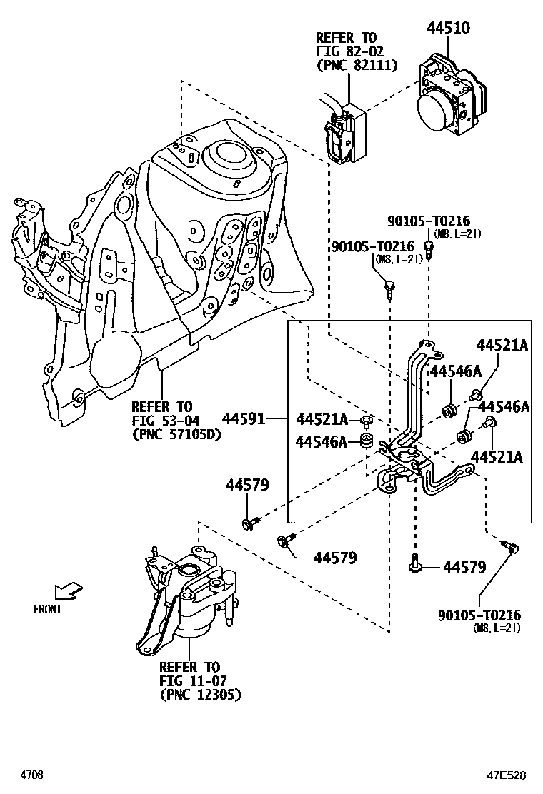 Toyota YARIS 制动配管和卡箍 EPC diagram — 47E528