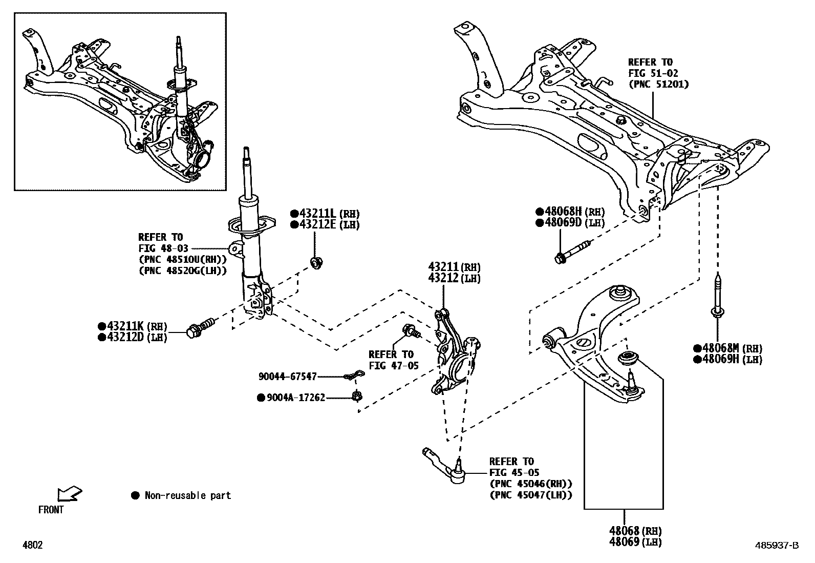 Toyota YARIS 前桥控制臂和转向节 EPC diagram — 485937B