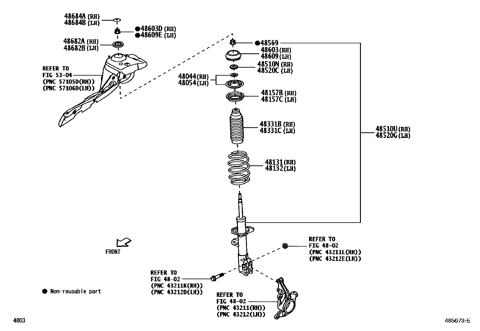 Toyota YARIS Front Spring & Shock Absorber EPC diagram — 485673E
