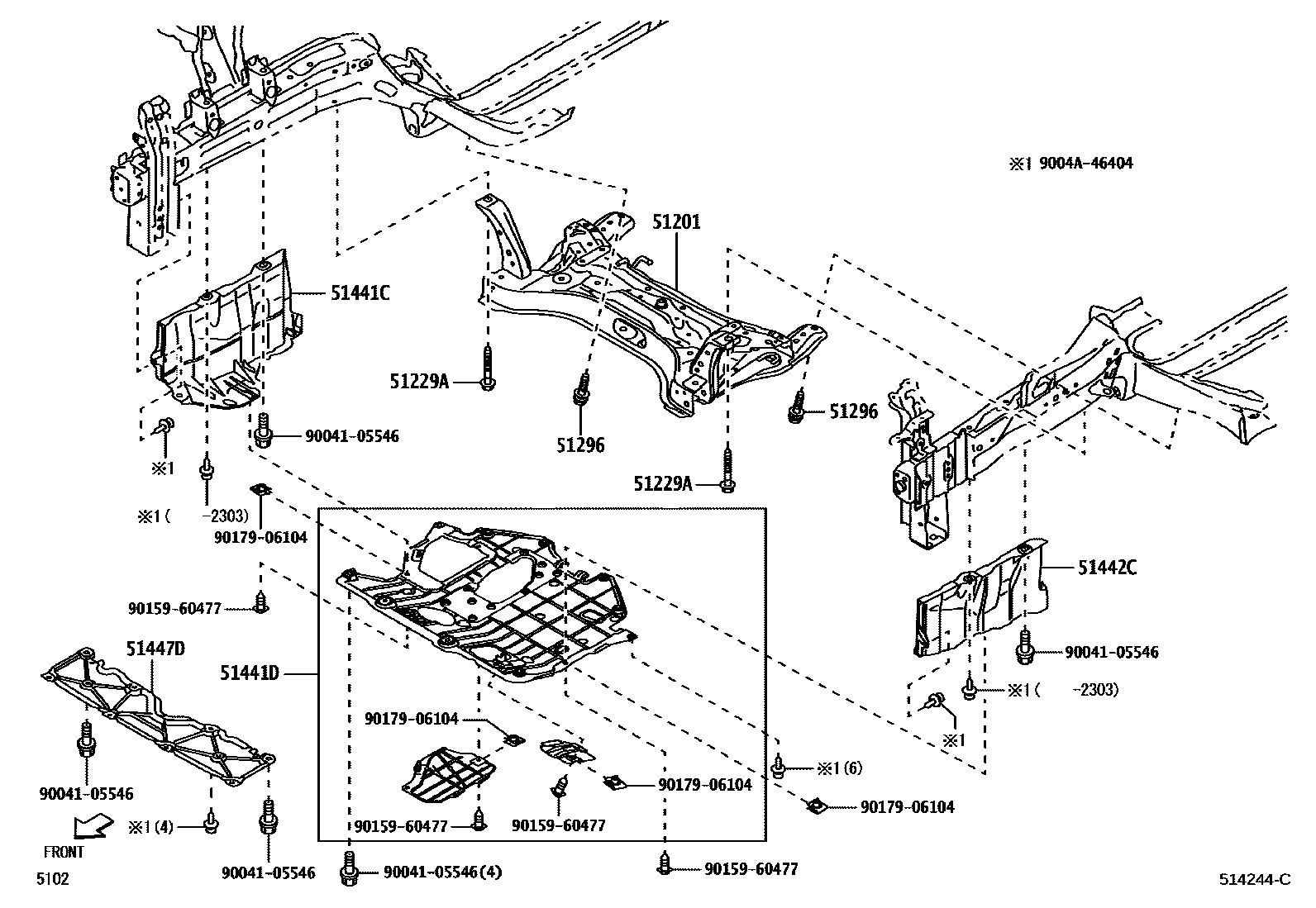 Toyota YARIS 悬架横梁和发动机底罩 EPC diagram — 514244C