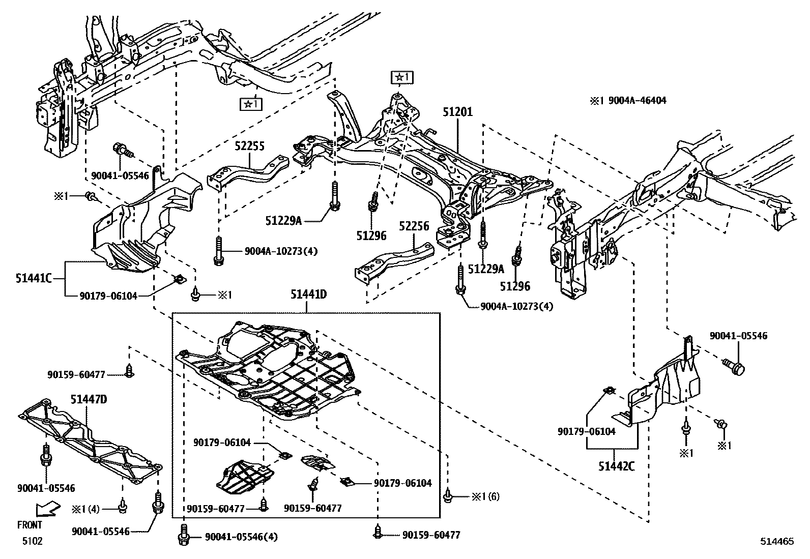 Toyota YARIS 悬架横梁和发动机底罩 EPC diagram — 514465