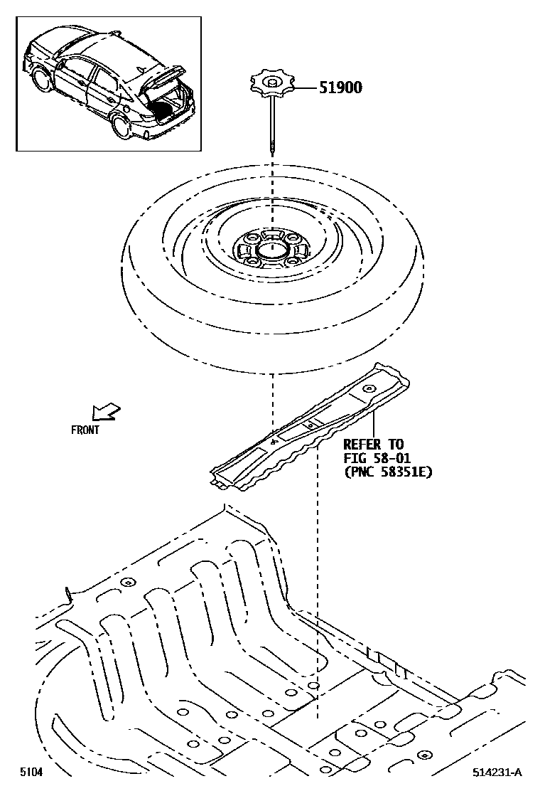 Toyota YARIS Spare tire rack EPC diagram — 514231A