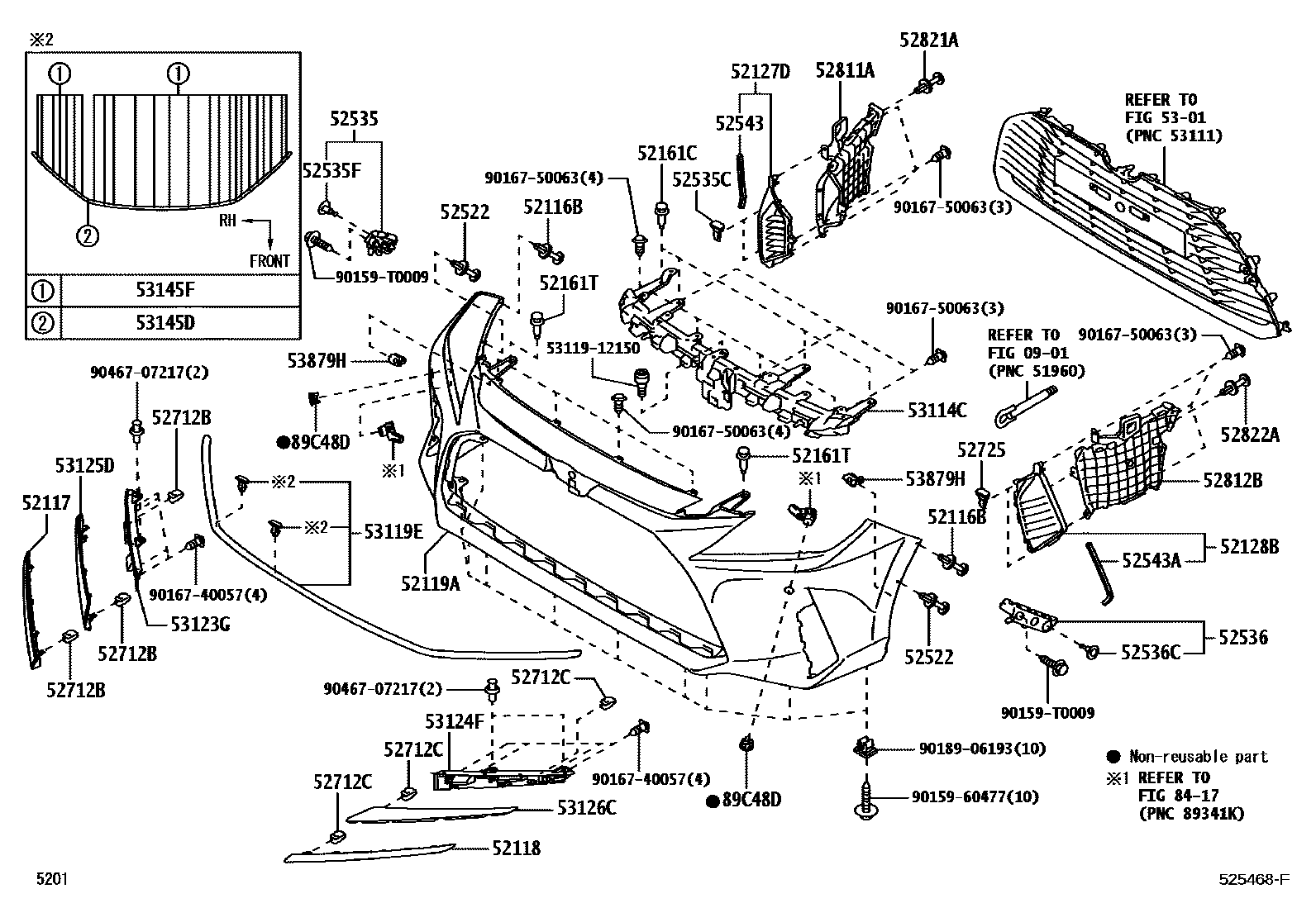 Toyota YARIS 前保险杠及附件 EPC diagram — 525468F