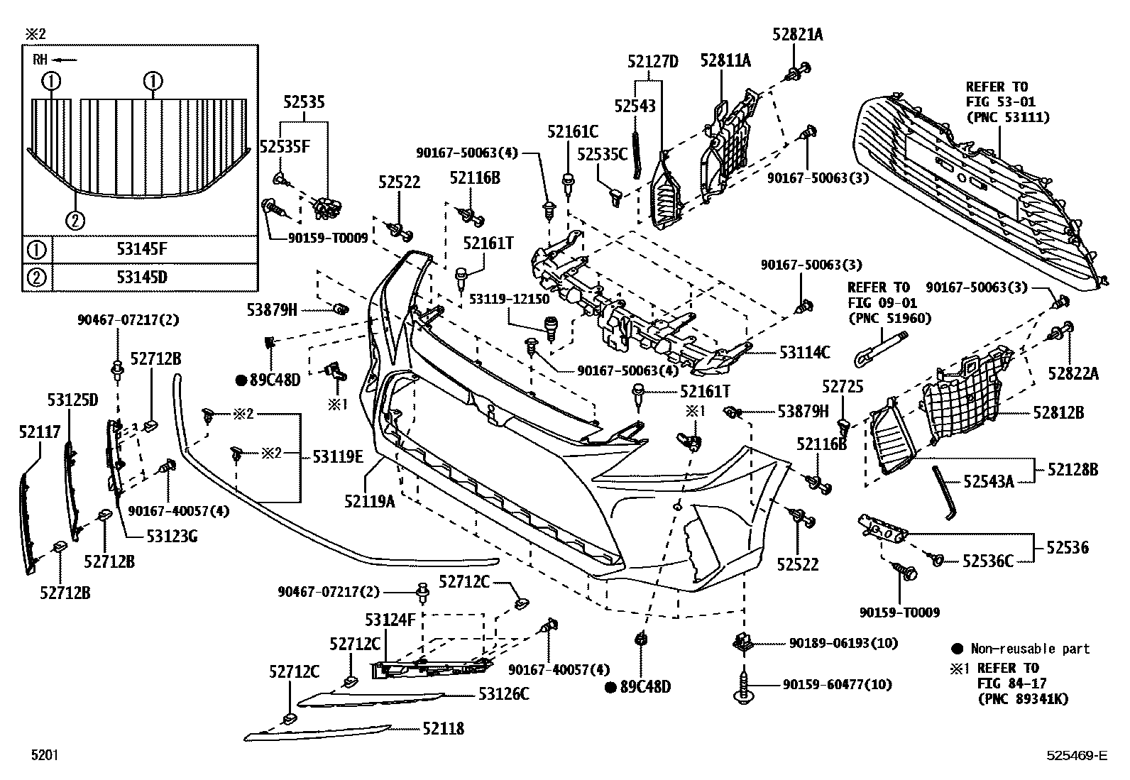 Toyota YARIS 前保险杠及附件 EPC diagram — 525469E