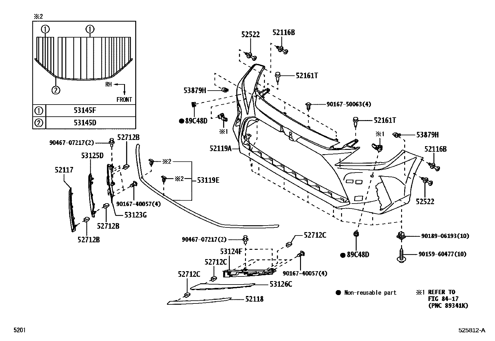 Toyota YARIS 前保险杠及附件 EPC diagram — 525812A
