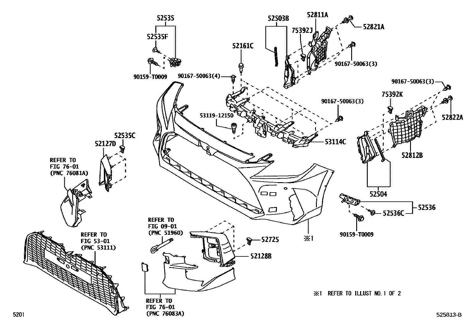 Toyota YARIS 前保险杠及附件 EPC diagram — 525813B
