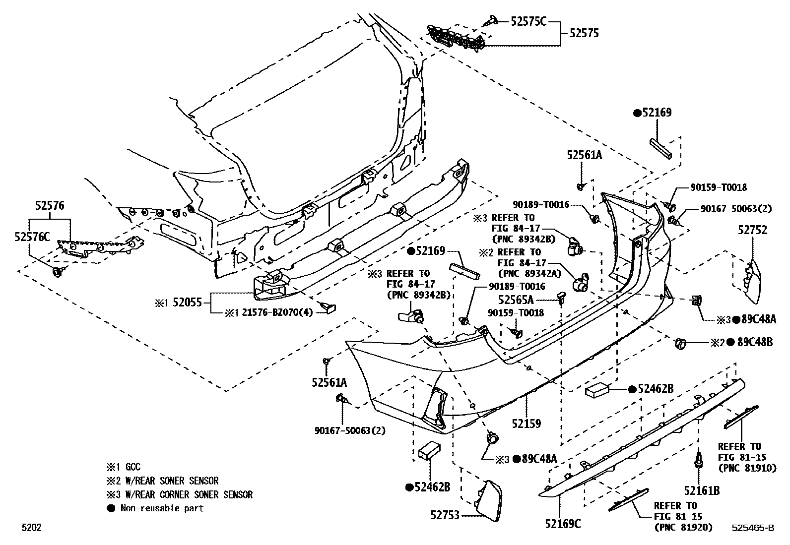 Toyota YARIS 后保险杠及附件 EPC diagram — 525465B
