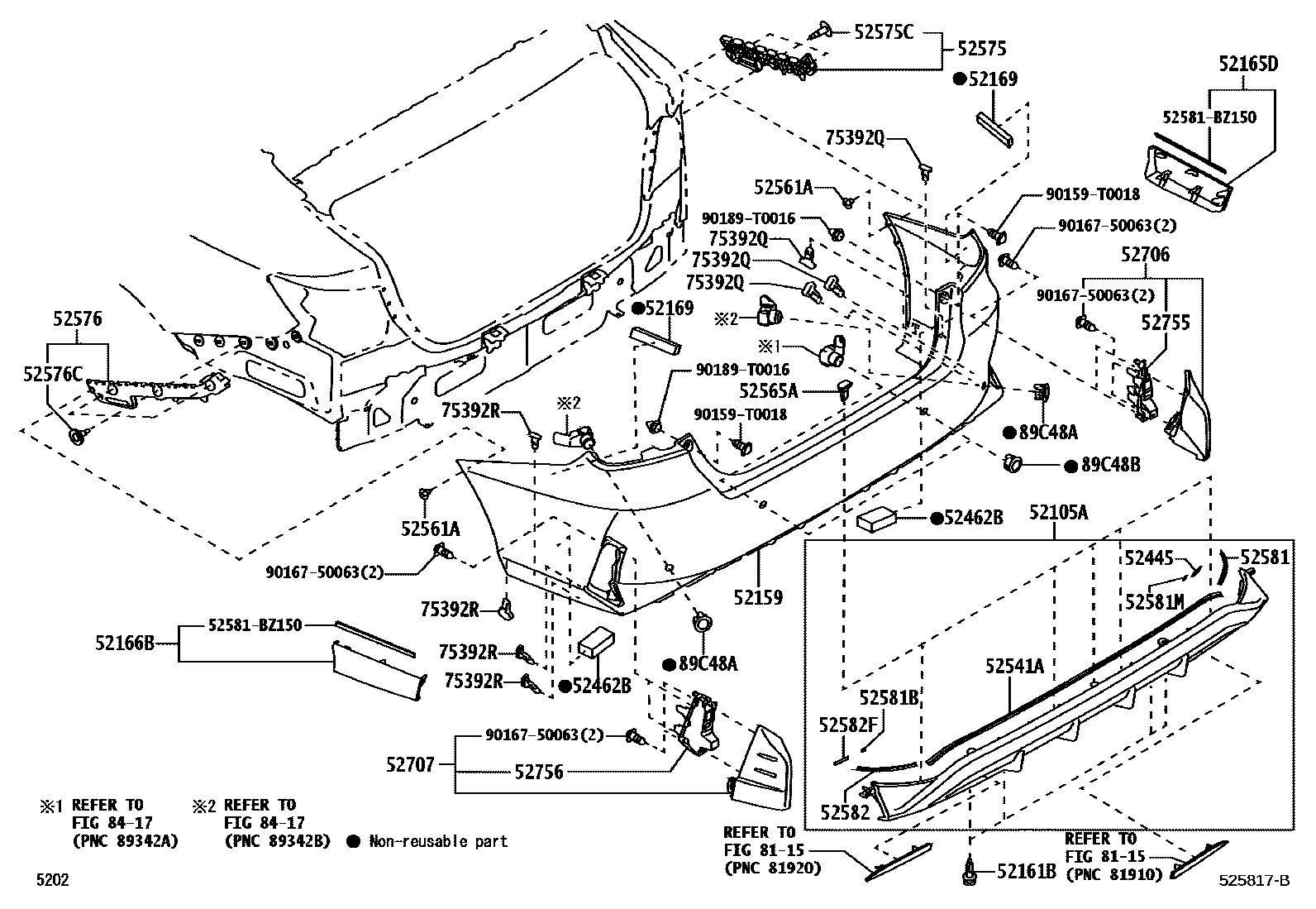 Toyota YARIS 后保险杠及附件 EPC diagram — 525817B