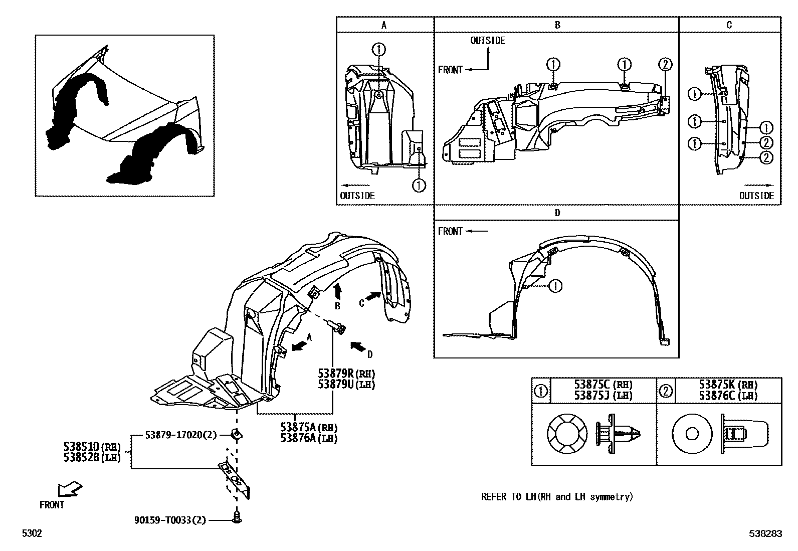 Toyota YARIS 发动机盖和前翼子板 EPC diagram — 538283