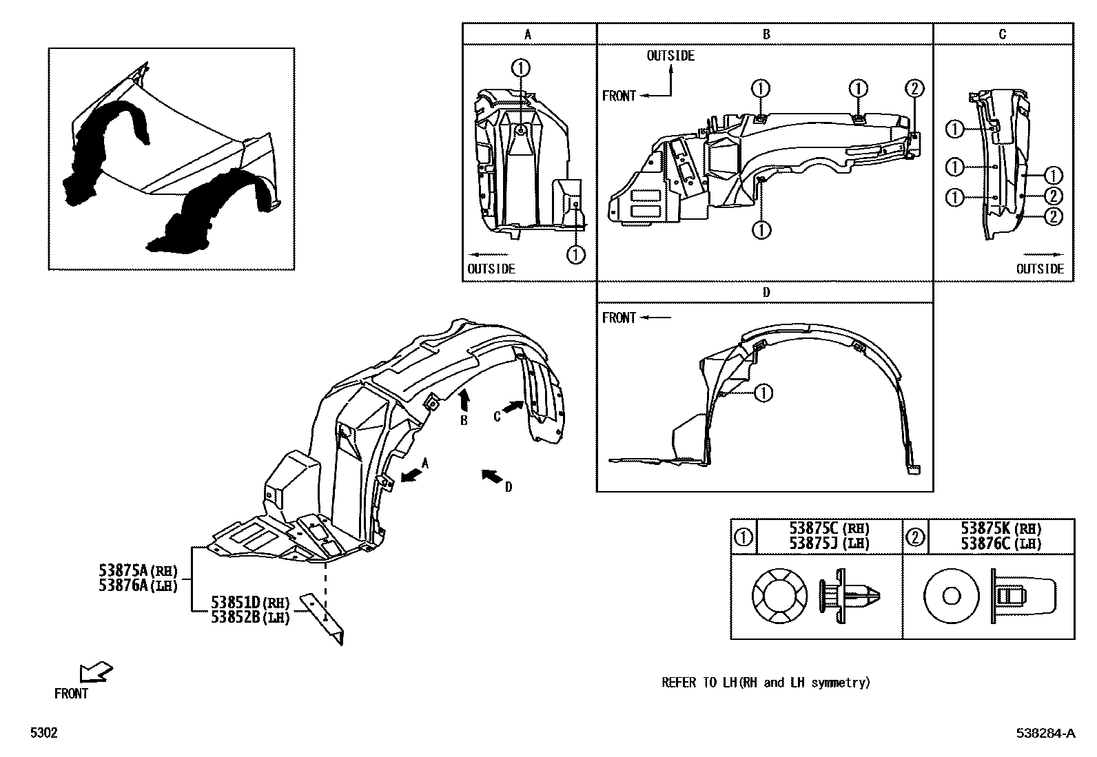 Toyota YARIS 发动机盖和前翼子板 EPC diagram — 538284A
