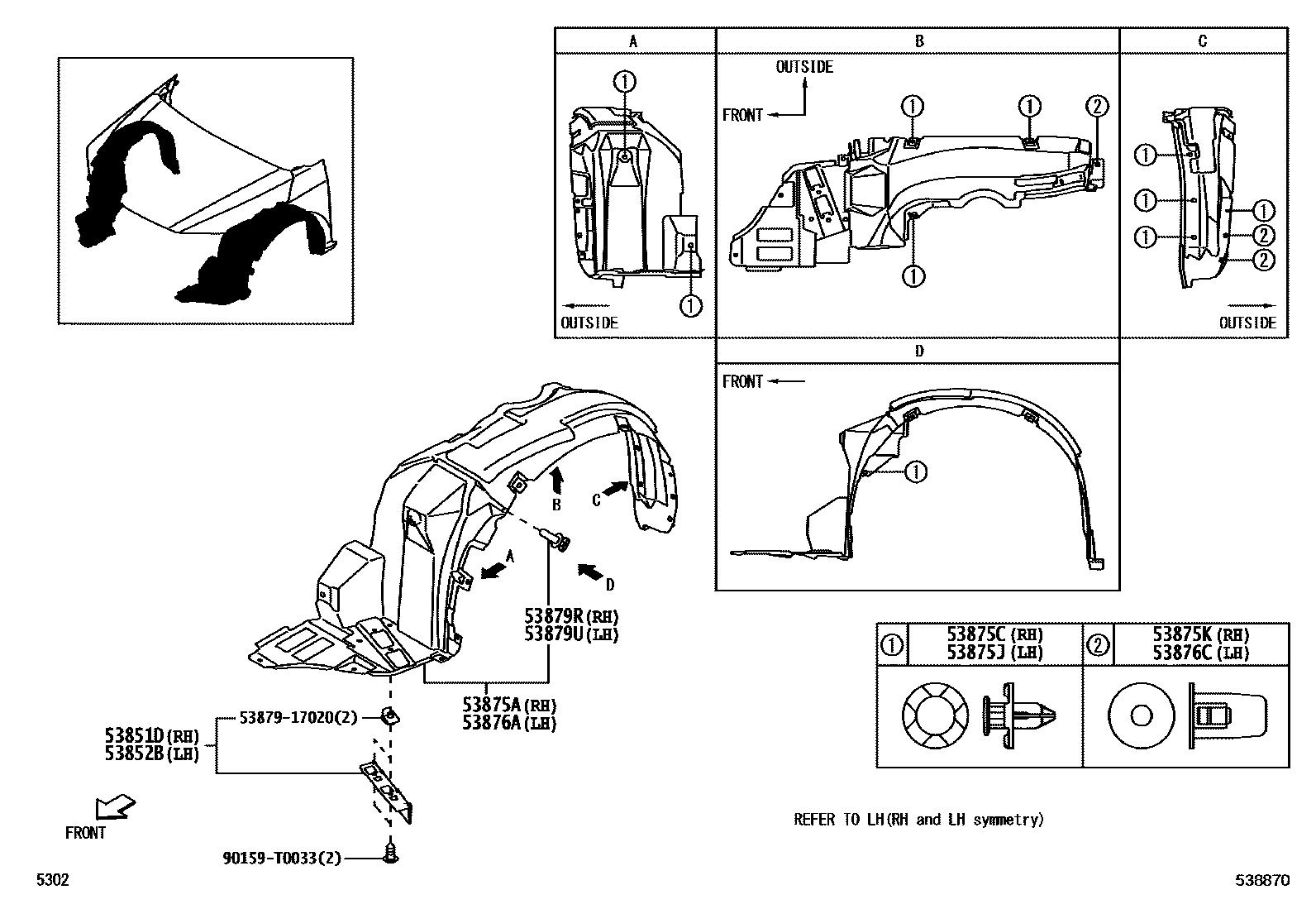 Toyota YARIS 发动机盖和前翼子板 EPC diagram — 538870